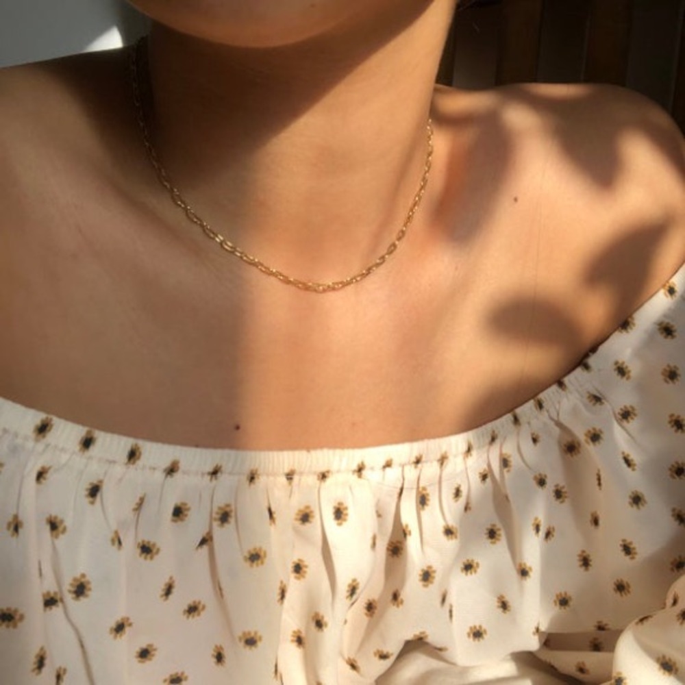 14k Gold Filled Tiny Paperclip Dainty Chain Necklace - Picture 5 of 11